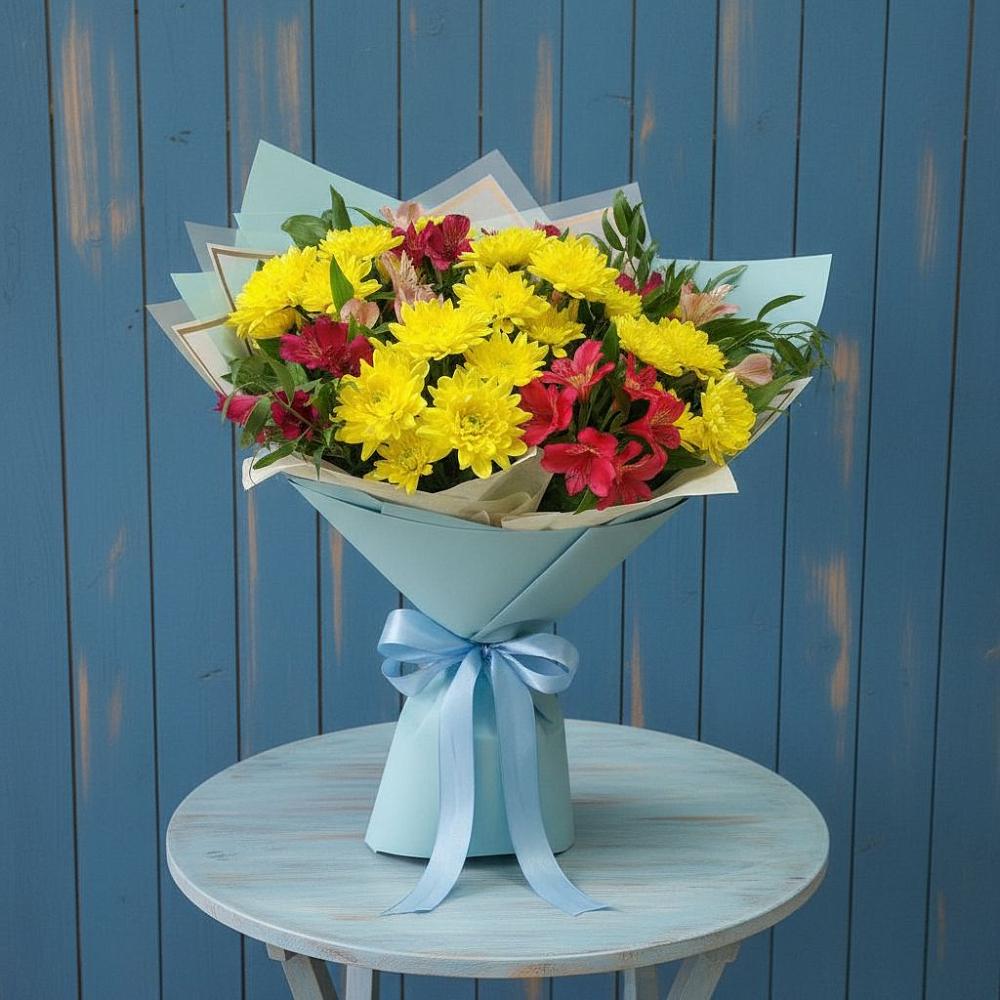 Букет цветов из: Альстромерии и Хризантемы в Котельники