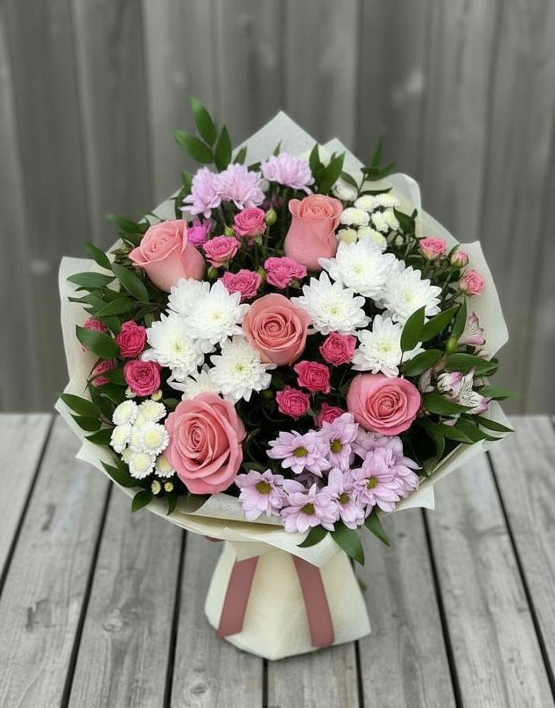 Букет цветов из: Альстромерии, Гвоздики, Розы и Хризантемы в Котельники