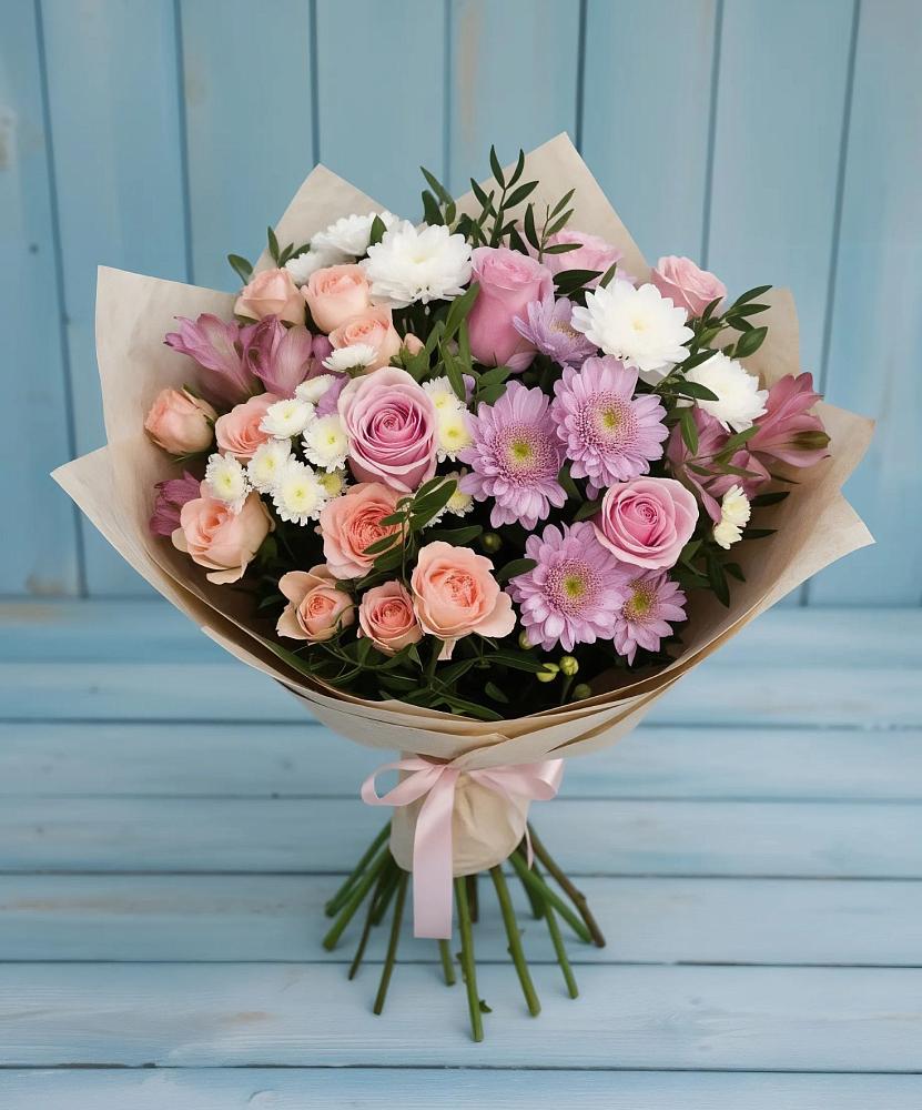 Букет цветов из: Хризантемы, Розы и Альстромерии в Котельники