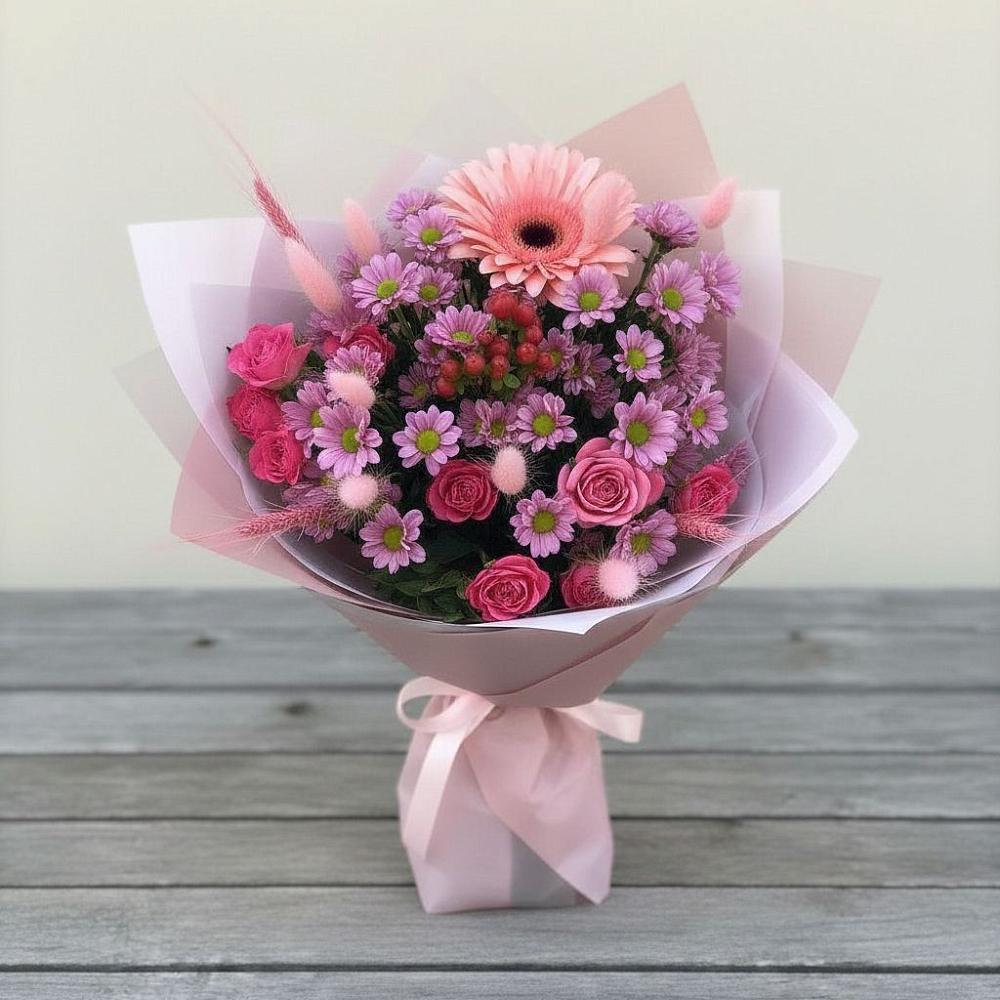 Букет цветов из: Розы, Герберы и Хризантемы в Котельники