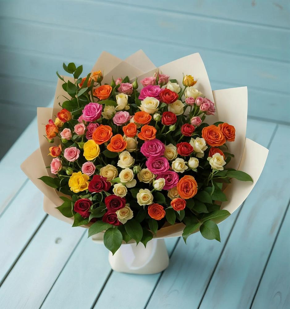 Букет Микс из разноцветных кустовых роз в Котельники