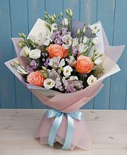 Букет цветов из:  Лизиантусы, Розы, Альстромерии и Гипсофила #REPLACE_PRED# Котельники