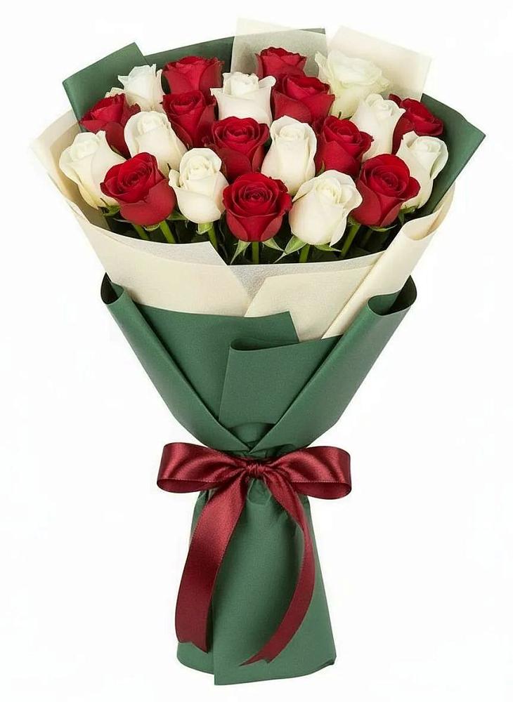 Букет Микс из красных и белых роз в Котельники