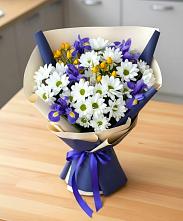 Букет цветов из:  Розы, Ирисы и Хризантемы в Котельники