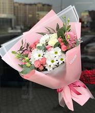 Букет цветов из:  Розы, Лизиантусы и Хризантемы в Котельники