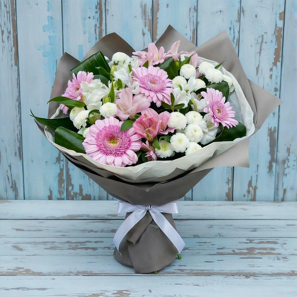 Букет цветов из: Герберы, Альстромерии и Хризантемы в Котельники