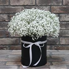 Цветочная композиция из Гипсофила в шляпной коробке в Котельники